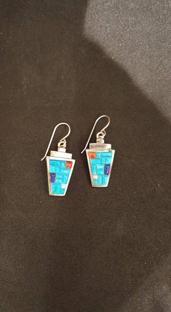 Corn inlay Turquoise sterling silver earrings