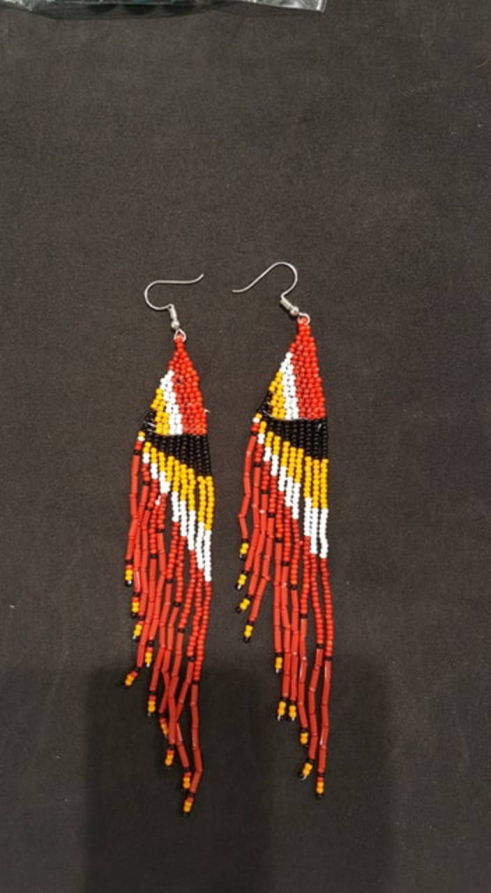 Native American coral beaded dangle earrings