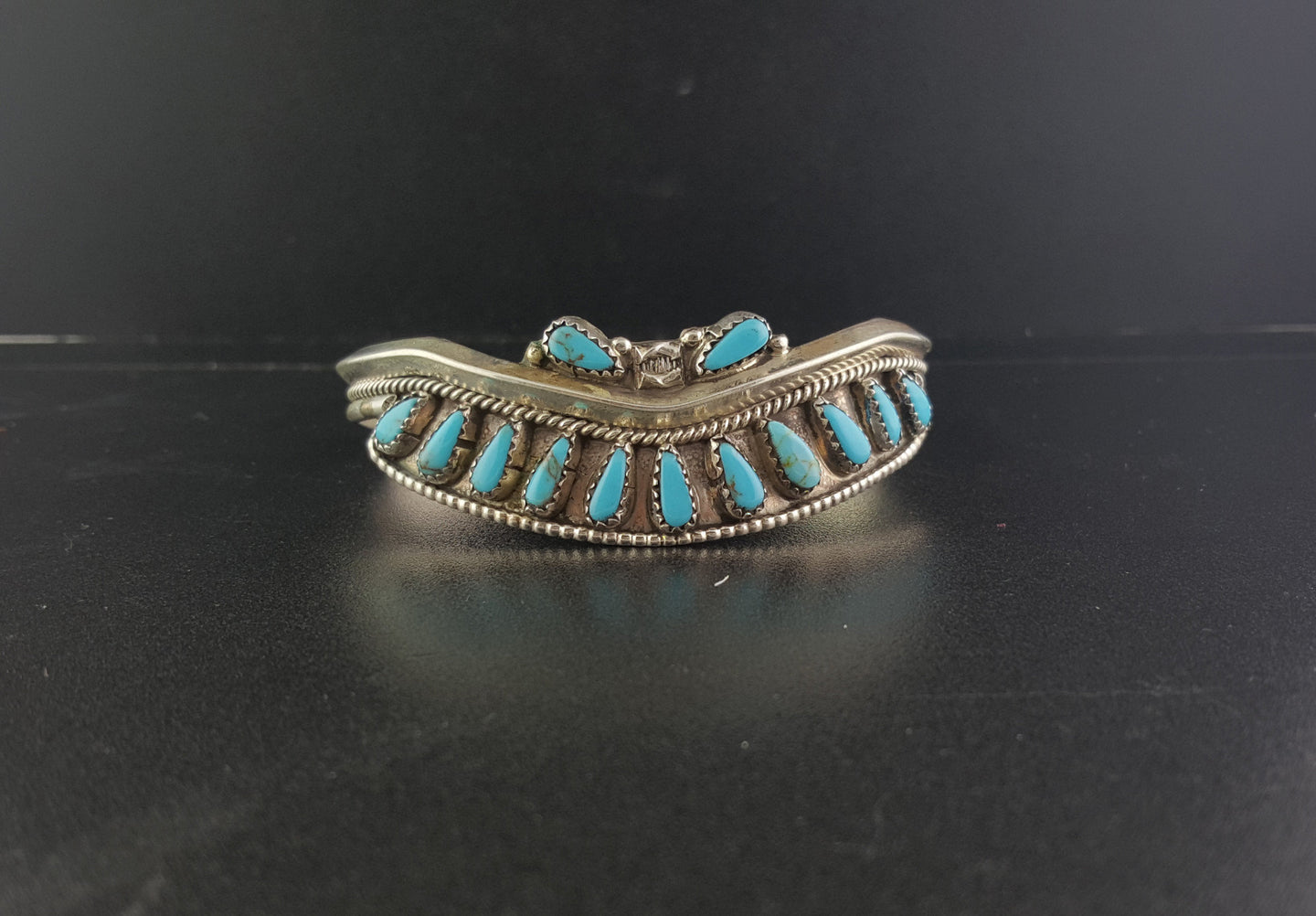 Navajo Cluster turquoise sterling silver cuff bracelet - vintage