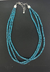 16 inches sleeping beauty turquoise beaded necklace - 3 strands