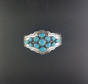 Navajo Cluster Blue Kingman Turquoise multi-stones sterling silver cuff bracelet