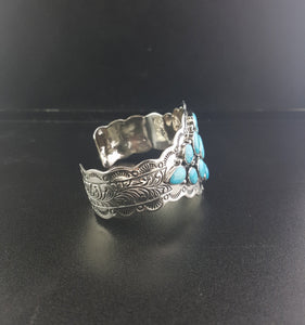 Navajo Cluster Blue Kingman Turquoise multi-stones sterling silver cuff bracelet