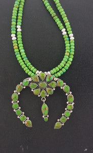 20 inches sterling silver green turquoise necklace with Naja pendant - 2 strands