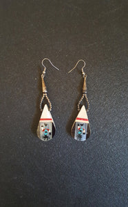 Zuni Kachina Inlay Shell sterling silver teardrop dangle earrings - VINTAGE