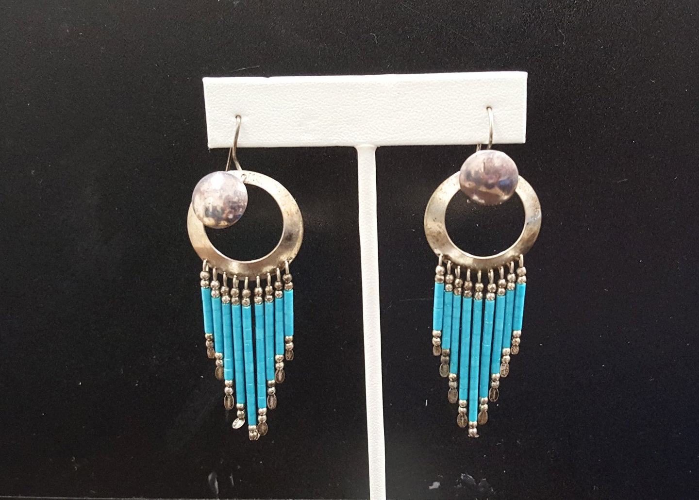 Vintage Hollow Moon Needlepoint Heishi dangle earrings
