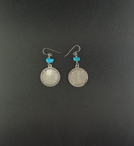 1944 Liberty One Dime Kingman Turquoise sterling silver dangle earrings