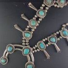 Vintage Navajo Kingman turquoise squash blossom Sterling silver necklace