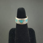 Vintage Navajo zigzag Inlay turquoise mother of pearl sterling silver ring - size 5 1/2