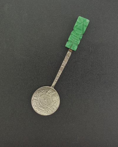 Ancient Mayan symbol sterling silver spoon with Jade handle