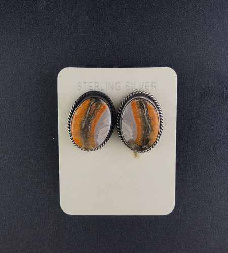 Big bumblebee jasper Oval sterling silver post earrings - Chimney Butte SIGNED