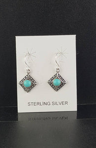 Southwest diamond shape Sterling silver with Kingman turquoise dangle earrings