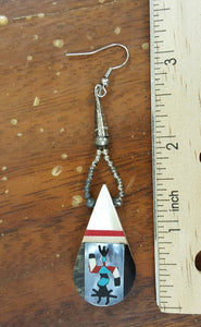 Zuni Kachina Inlay Shell sterling silver teardrop dangle earrings - VINTAGE