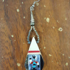 Zuni Kachina Inlay Shell sterling silver teardrop dangle earrings - VINTAGE