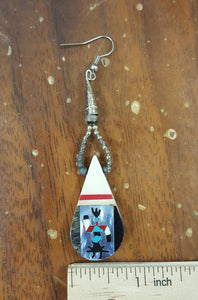 Zuni Kachina Inlay Shell sterling silver teardrop dangle earrings - VINTAGE