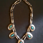 18 inches 2 stranded Navajo sterling silver necklace sterling silver Navajo Shadow Box Kingman turquoise pendant - vintage