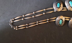 18 inches 2 stranded Navajo sterling silver necklace sterling silver Navajo Shadow Box Kingman turquoise pendant - vintage