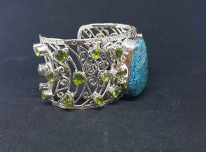Natural Turquoise Peridot sterling silver Cuff bracelet