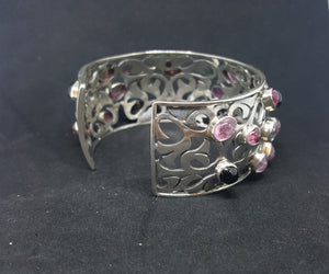 Natural Amethyst Topaz sterling silver cuff bracelet