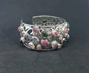 Natural Amethyst Topaz sterling silver cuff bracelet