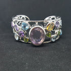 Natural Amethyst Citrine Blue Topaz Peridot sterling silver cuff bracelet