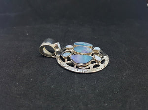 Natural Opal Navajo Design sterling silver Round Pendant