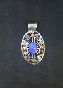 Natural Opal Amethyst Blue Topaz Ruby Citrine Peridot sterling silver Oval Pendant