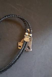 American Bald Eagle Zuni black onyx mother of pearl turquoise sterling silver Bolo tie - vintage- SIGNED