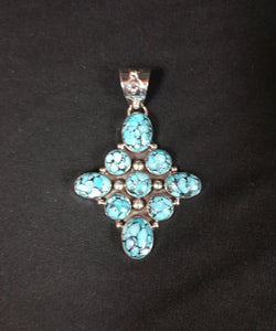 Sterling Silver Sleeping Beauty Turquoise blackweb  Cluster Pendant - Gabby