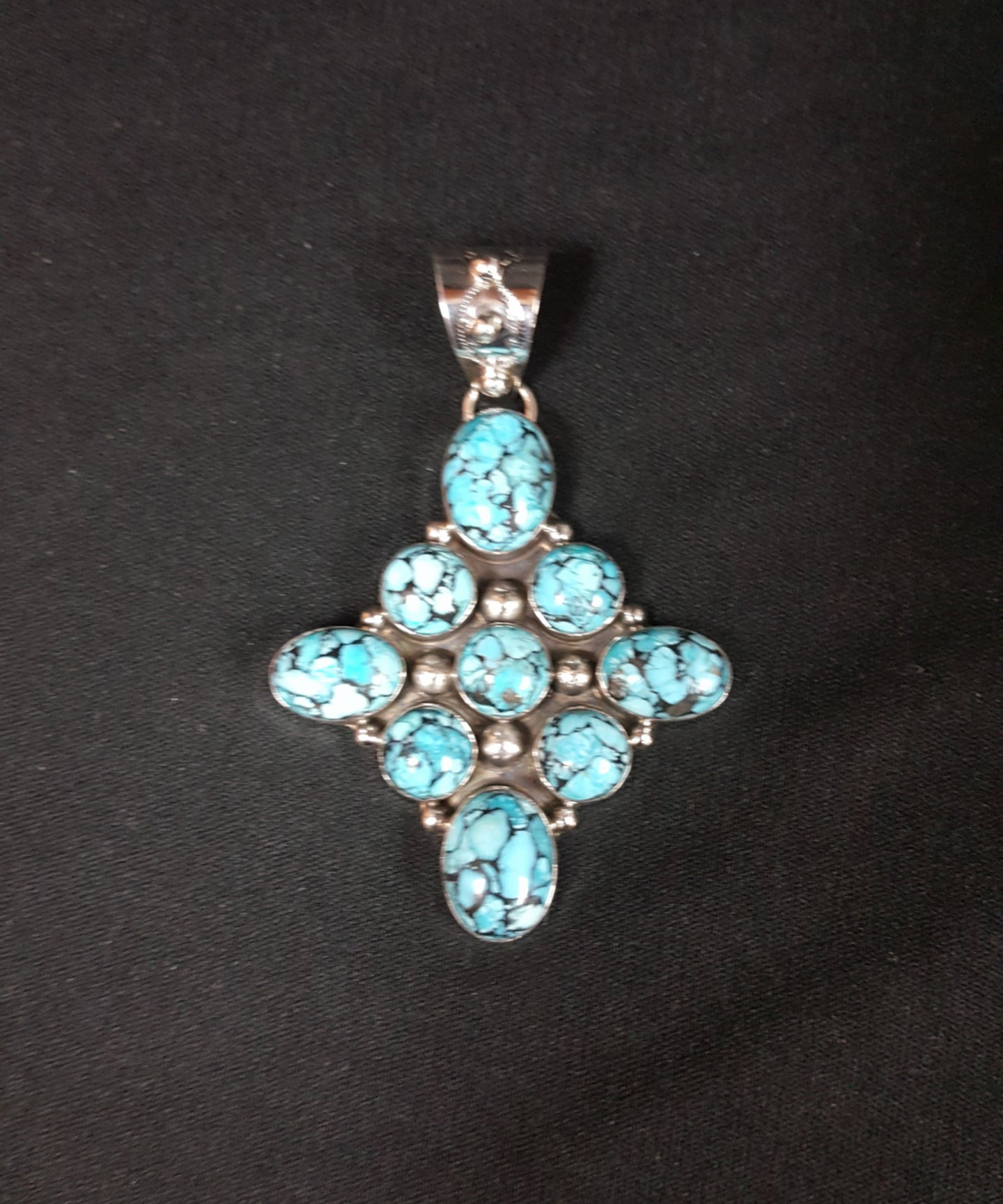 Sterling Silver Sleeping Beauty Turquoise blackweb  Cluster Pendant - Gabby