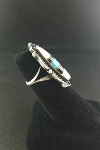 Navajo Mother of Pearl Turquoise Black Onyx sterling silver ring - size 5 - vintage