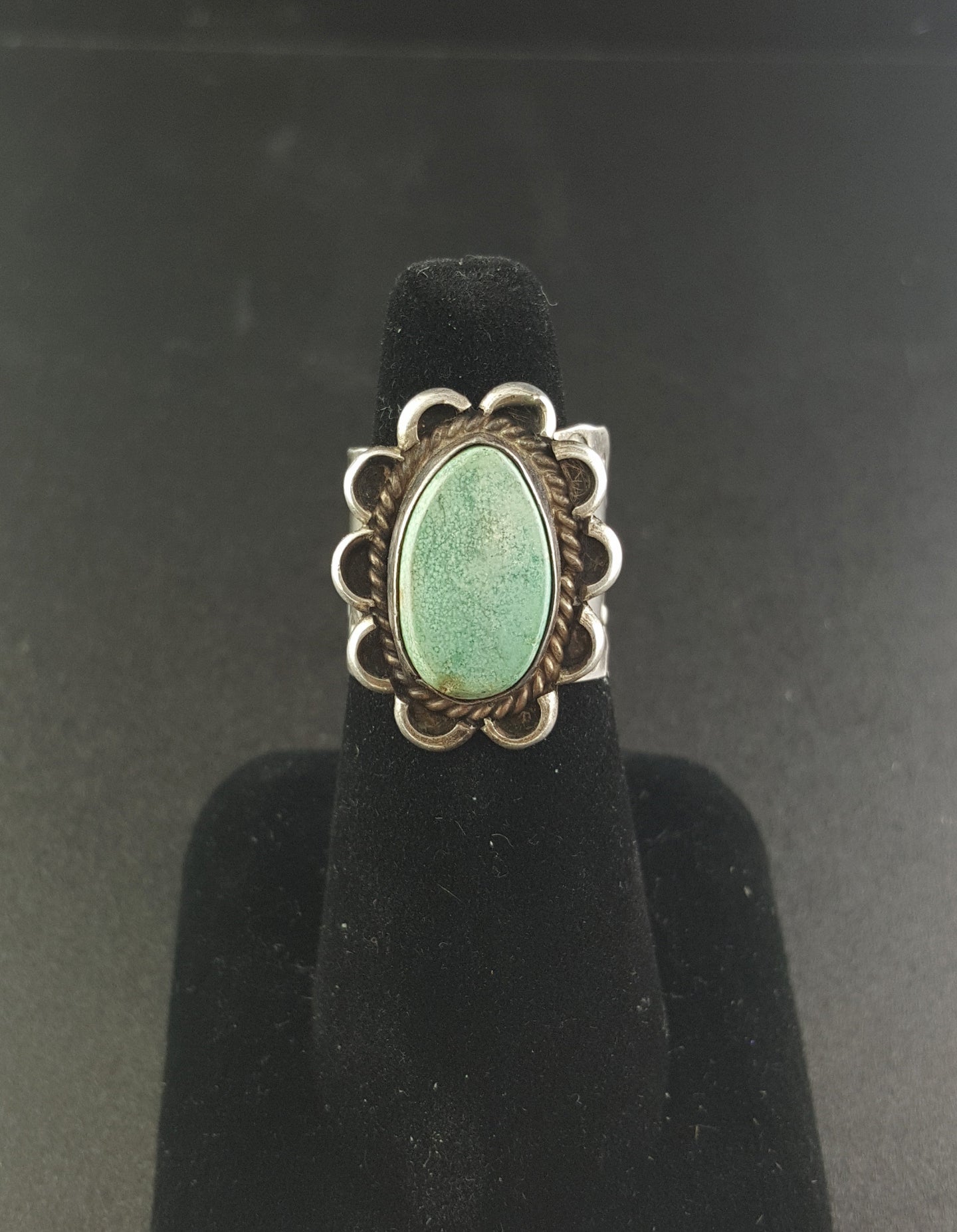 Navajo Nevada Turquoise Thick Band sterling silver ring - size 8 - vintage