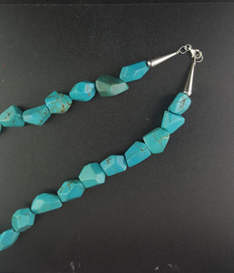 18 inches Big Chunk Turquoise sterling silver necklace Lobster Claw clasp