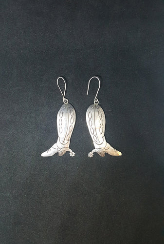 Cowboy Boots Sterling Silver dangle Earrings  - French hooks