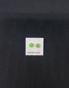 5mm round Green Fire Opal sterling silver stud earrings