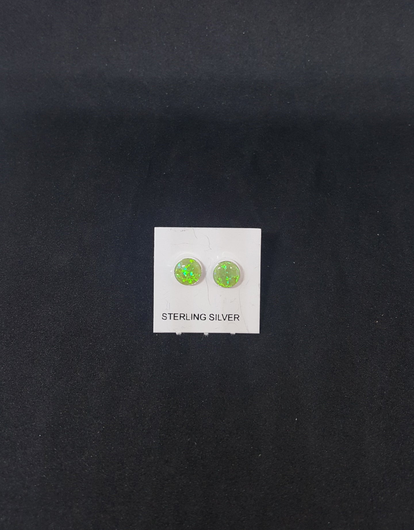 5mm round Green Fire Opal sterling silver stud earrings