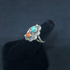 size 7.5 VINTAGE Navajo Flower Turquoise Red Coral sterling silver ring