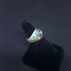 size 8 3/4 Navajo Feather Turquoise with CZ sterling silver ring - VINTAGE - men's ring