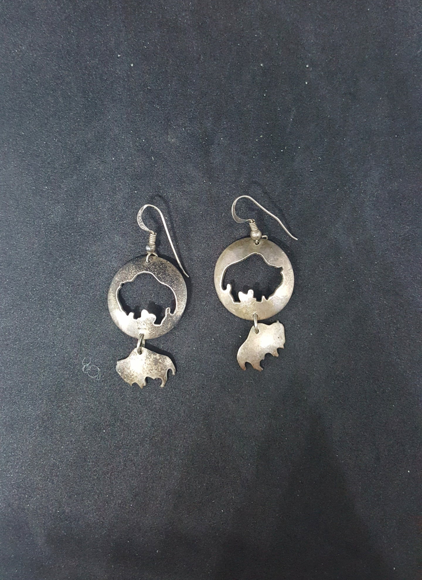 Vintage Navajo Buffalo sterling silver dangle earrings