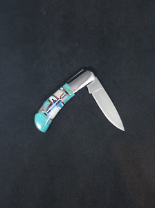 Turquoise and many stones inlay pocket knife
