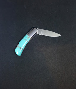 Turquoise and many stones inlay pocket knife