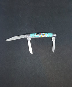 small 3 blades Turquoise Inlay pocket knife