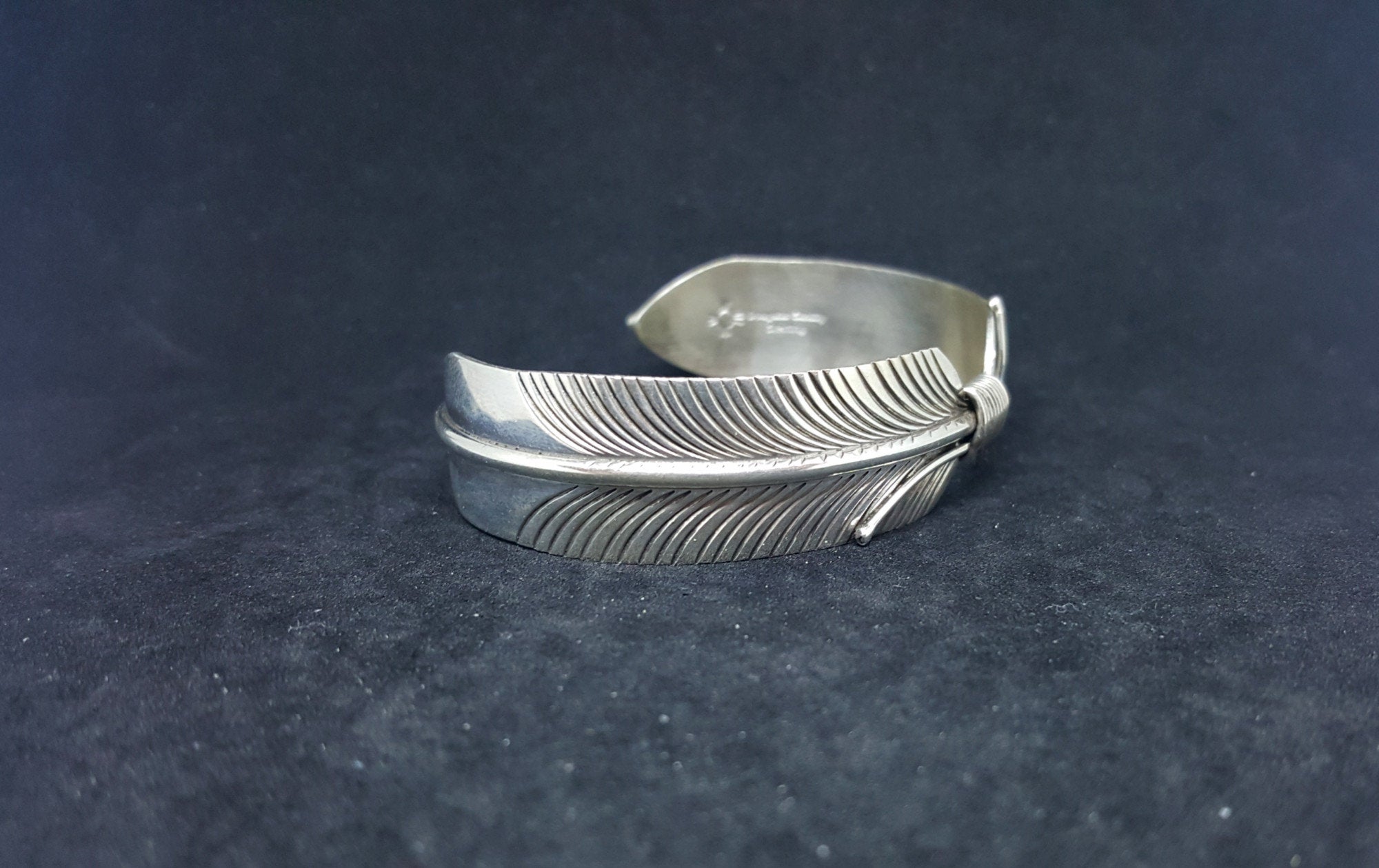 Douglas Etsitty Navajo Feather sterling silver cuff bracelet