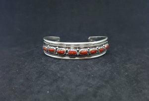Red Coral Navajo sterling silver cuff bracelet