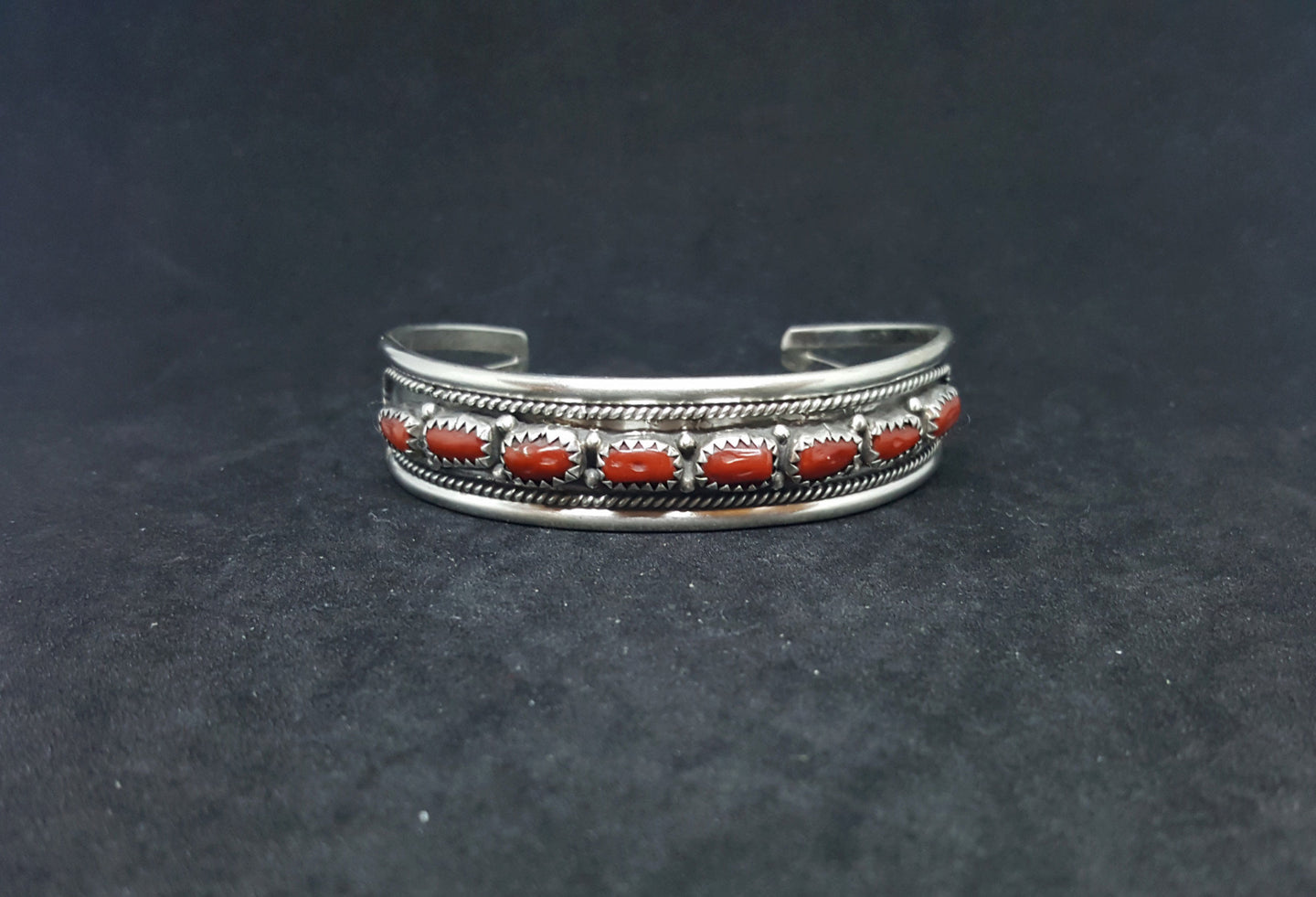 Red Coral Navajo sterling silver cuff bracelet