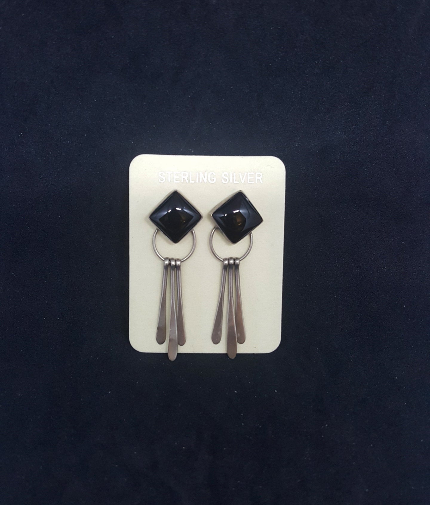 vintage Navajo needlepoint black onyx sterling silver post earrings