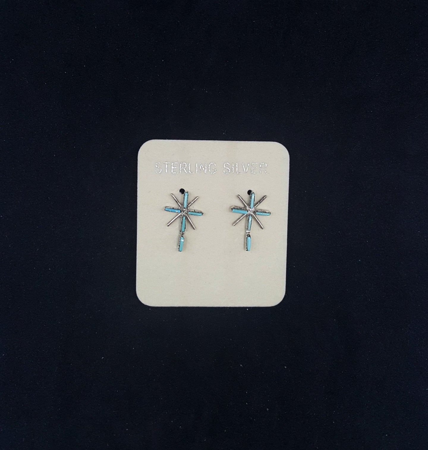 Native American Navajo Cross Inlay turquoise sterling silver post earrings - vintage