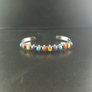 Southwest Turquoise Spiny oyster Mother of Pearl  Multi-stones multi-colored sterling silver Cuff bracelet