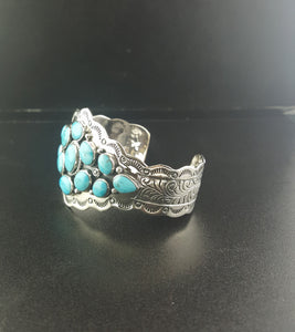 Navajo Cluster Blue Kingman Turquoise multi-stones sterling silver cuff bracelet