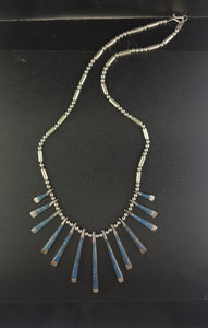 16 inches Inlay Lapis needlepoint sterling silver bead necklace - vintage
