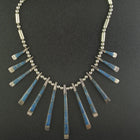 16 inches Inlay Lapis needlepoint sterling silver bead necklace - vintage